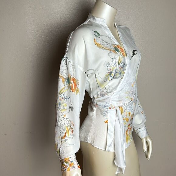 Women’s long sleeve silky ZARA blouse shirt top wrap size small Art to wear - Picture 4 of 9